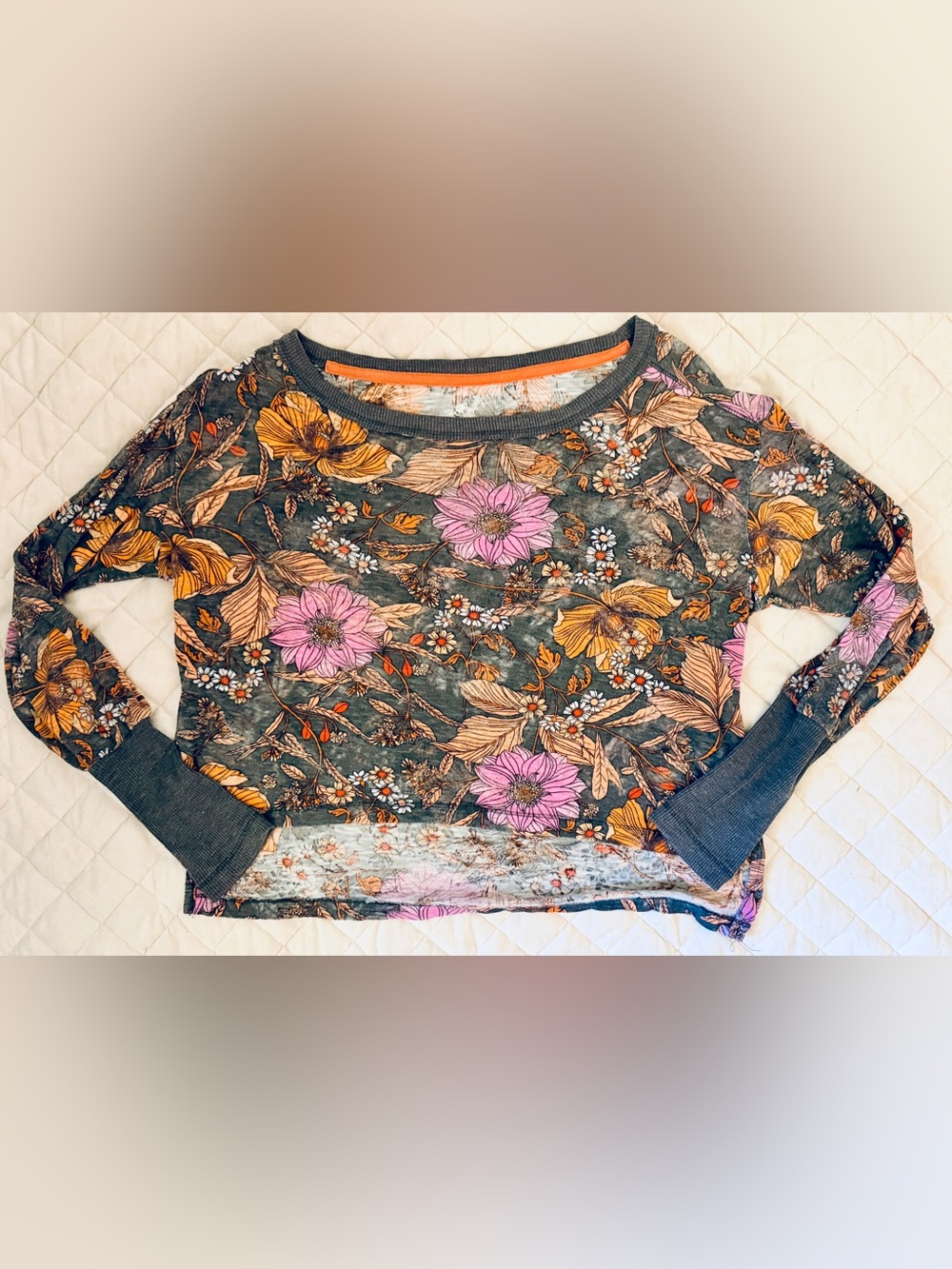 Anthropologie Pilcro Sheer Paisley Crew Neck Long Sleeve Casual Tee